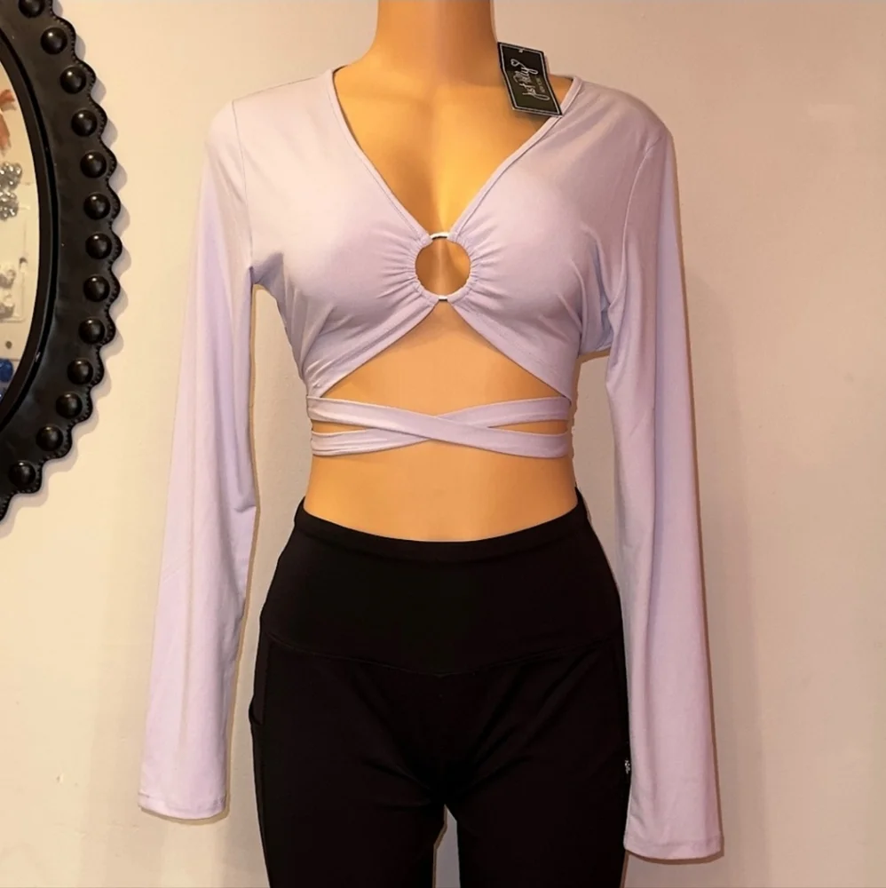NWT Just Polly Lavender Long Sleeve Tie Waist Crop Top